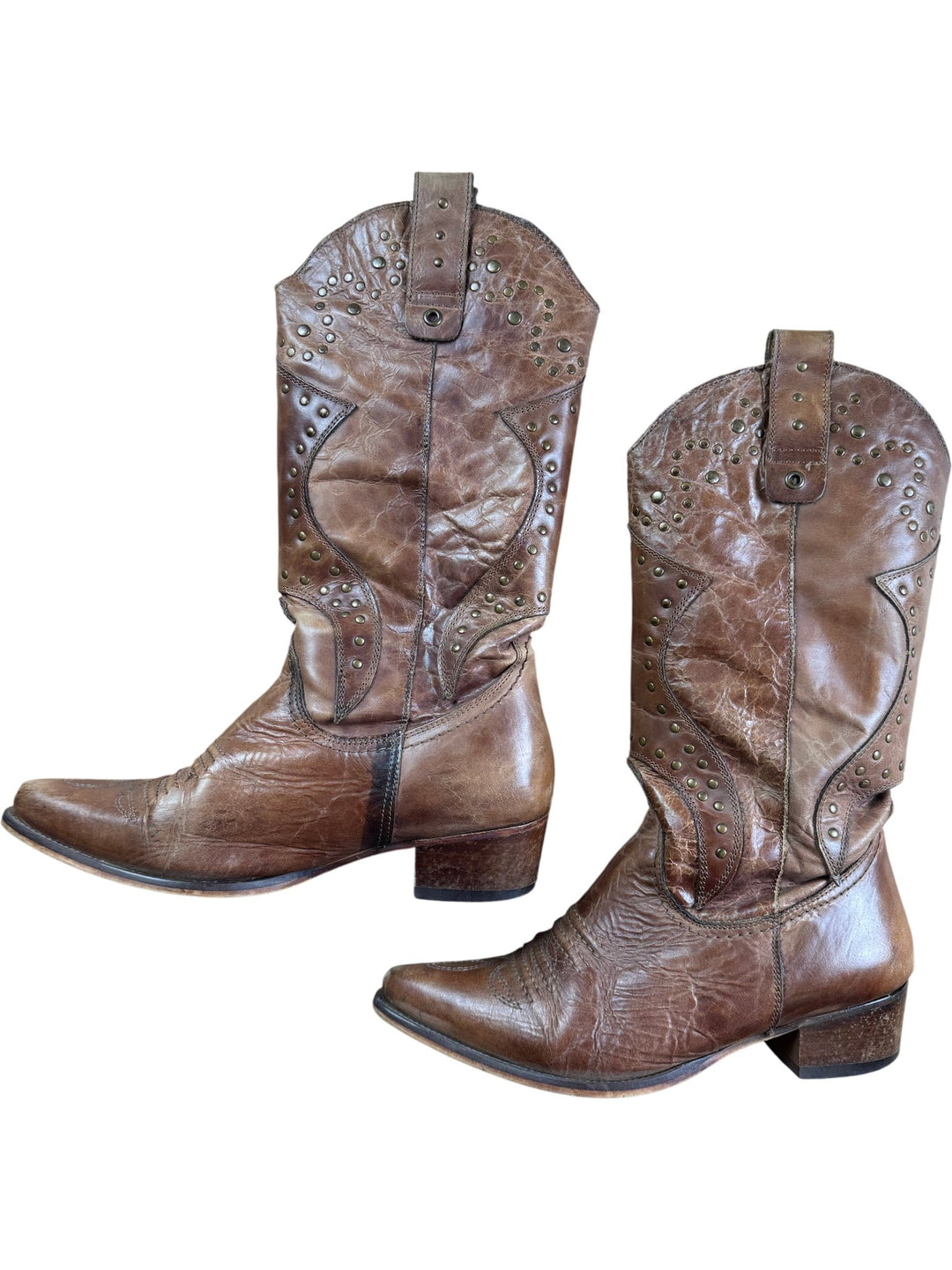 Brown Leather Cowboy Boots - 8