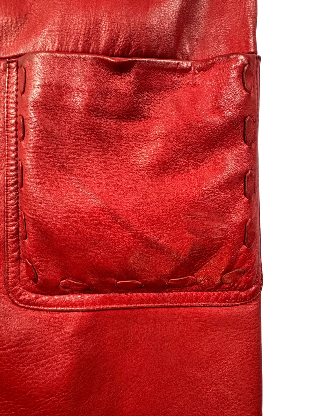 Red Leather Long Coat - Think Vintage