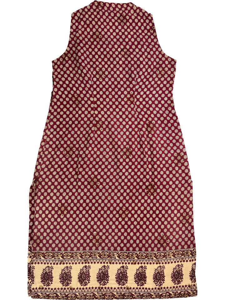 Patterned Sleeveless Dress with Floral Border - L - Think Vintage