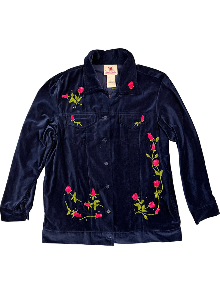 Navy Velvet Embroidered Jacket - M
