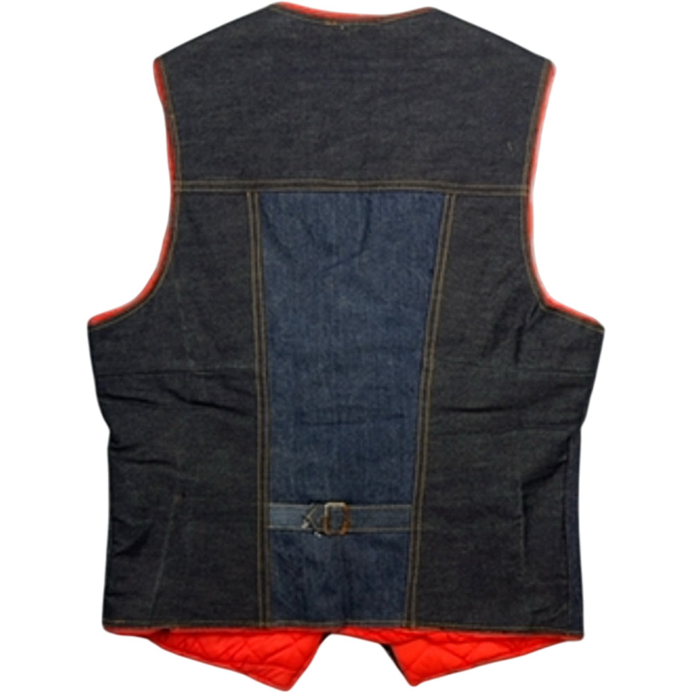 Denim Quilted Vest with Orange Lining - M - Think Vintage