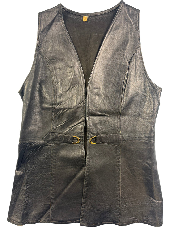 1960s Leather Waistcoat with Buckle Details - M