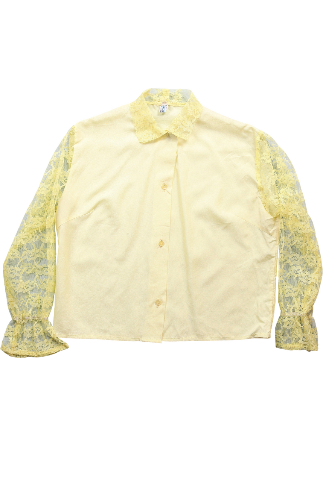 1960s Lace Sleeve Button Up Blouse - Think Vintage