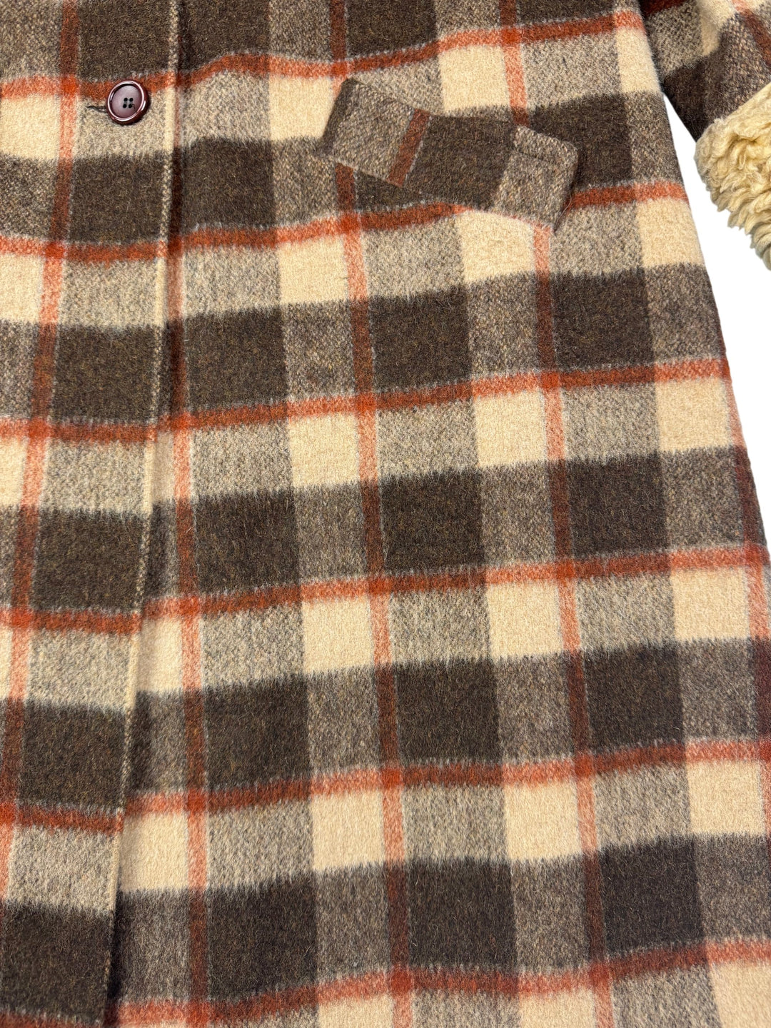 C&A Wool Blend Checkered Overcoat with Faux Fur Collar - M