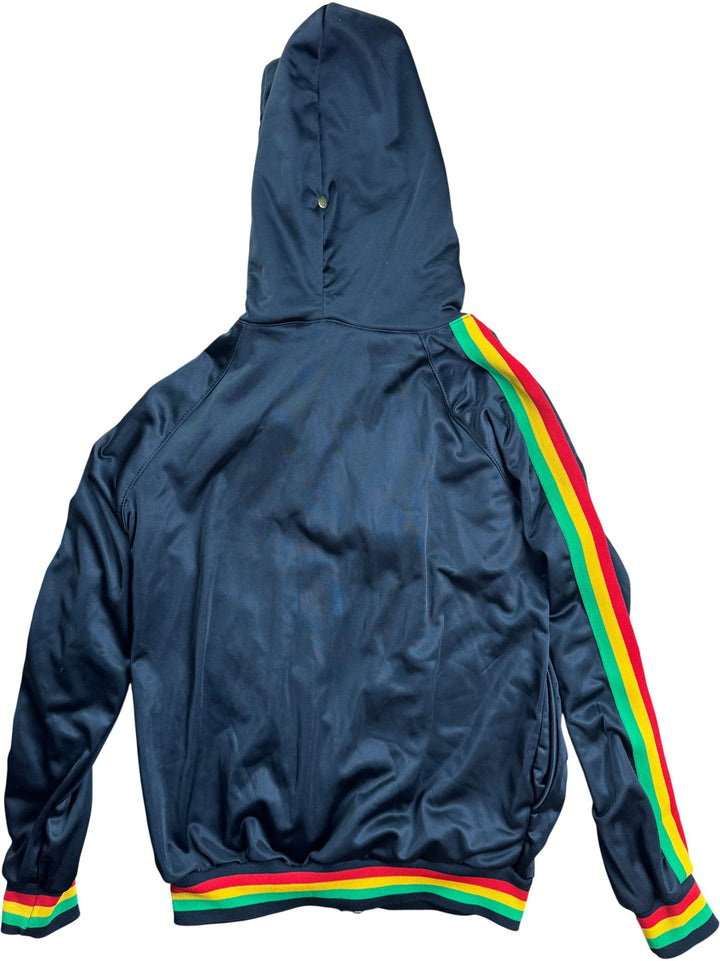 Black Hooded Track Jacket and Joggers With Multicolour Stripes - M