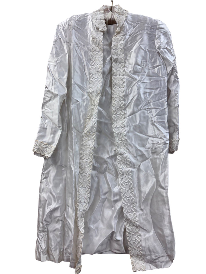1960s White Embroidered Satin Robe