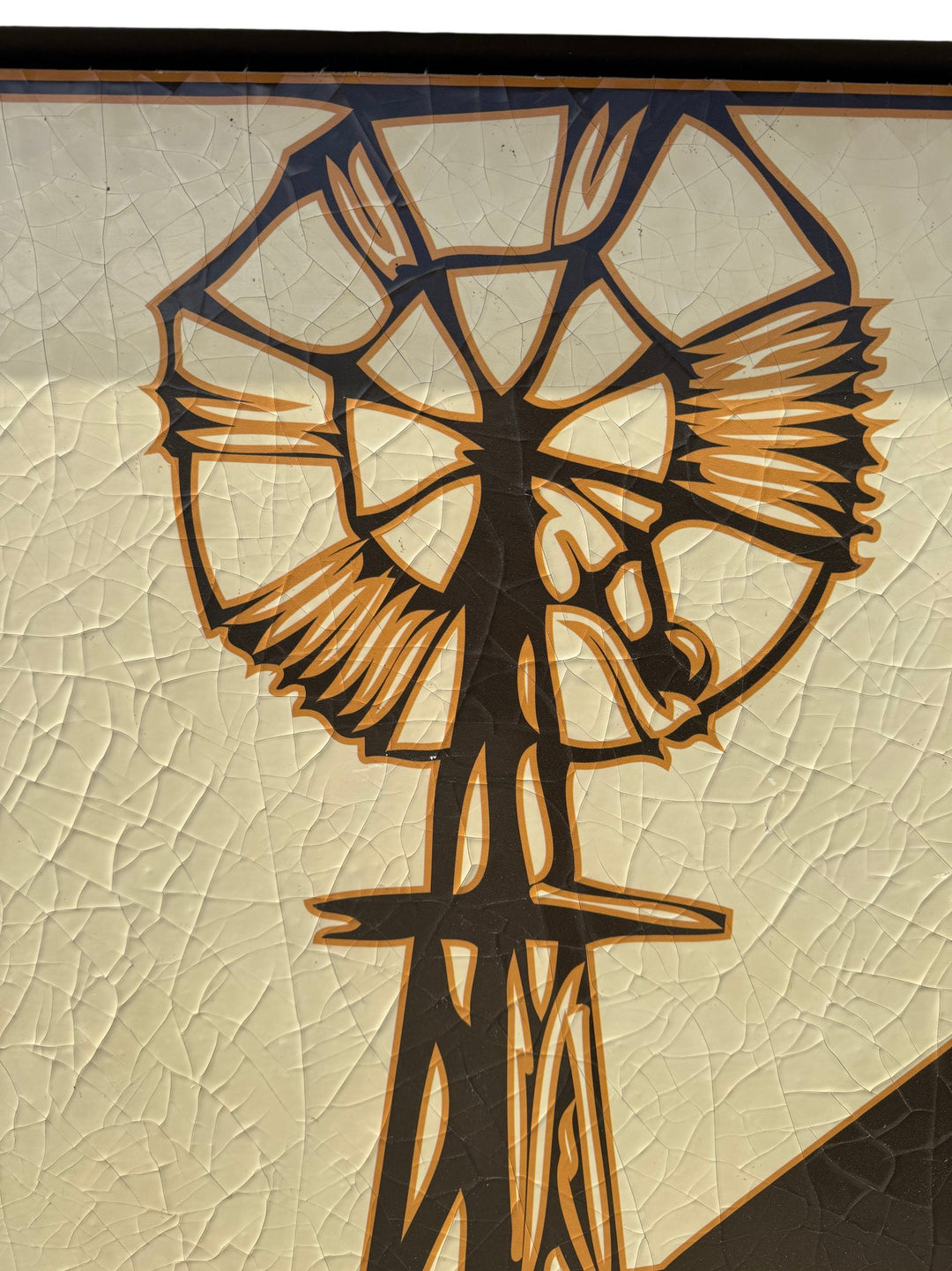 Crackle Finish Framed Artwork 'Windmill'