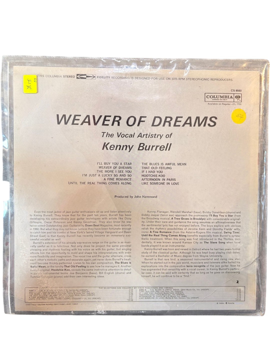 Weaver Of Dreams Kenny Burrell Vinyl Record - Fair