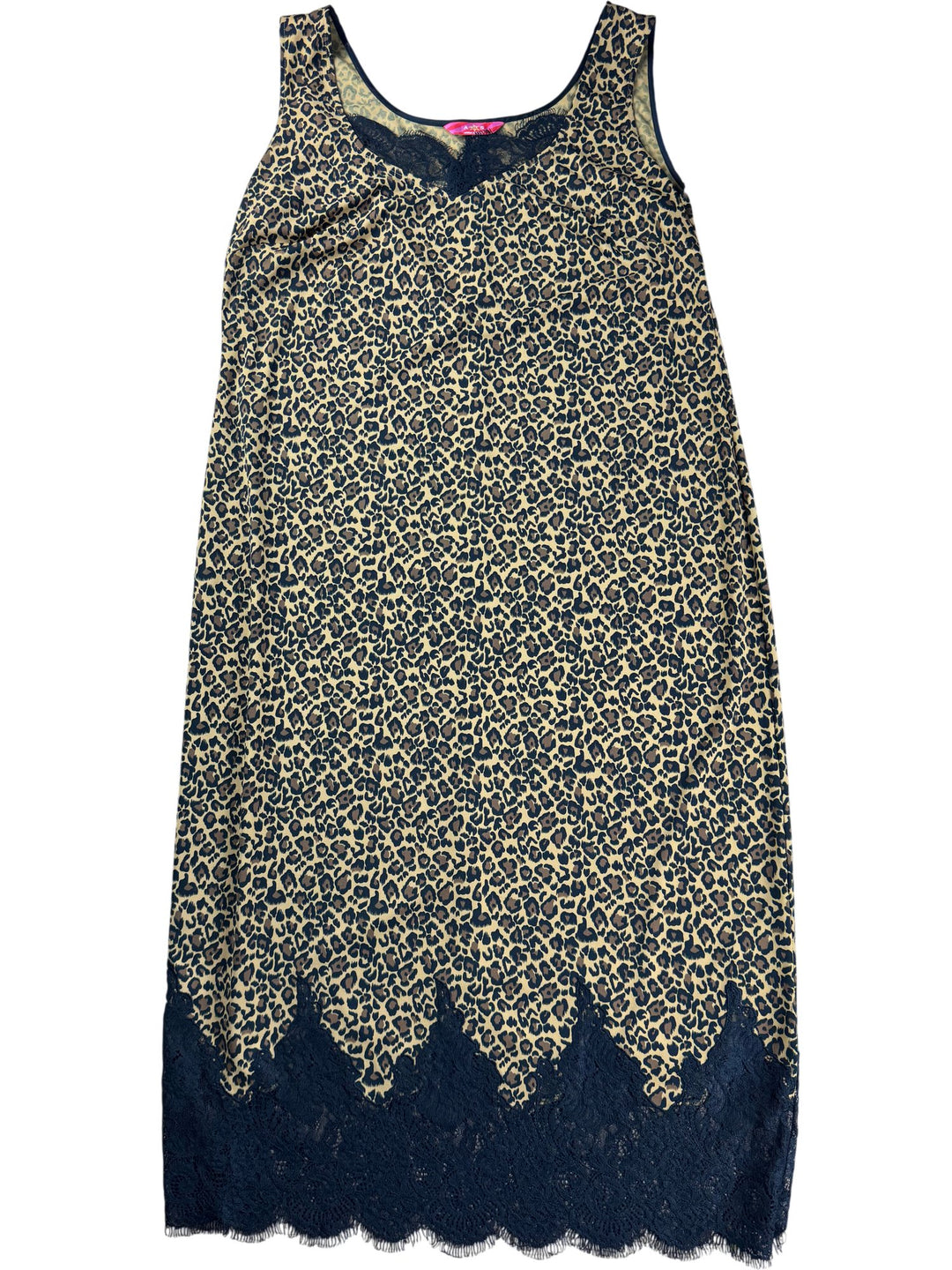 Leopard Print Sleeveless Dress with Lace Trim - M/L