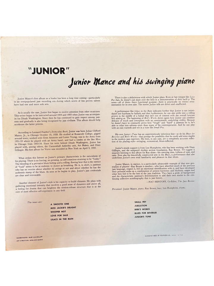 Junior Mance Swinging Piano Vinyl - Good