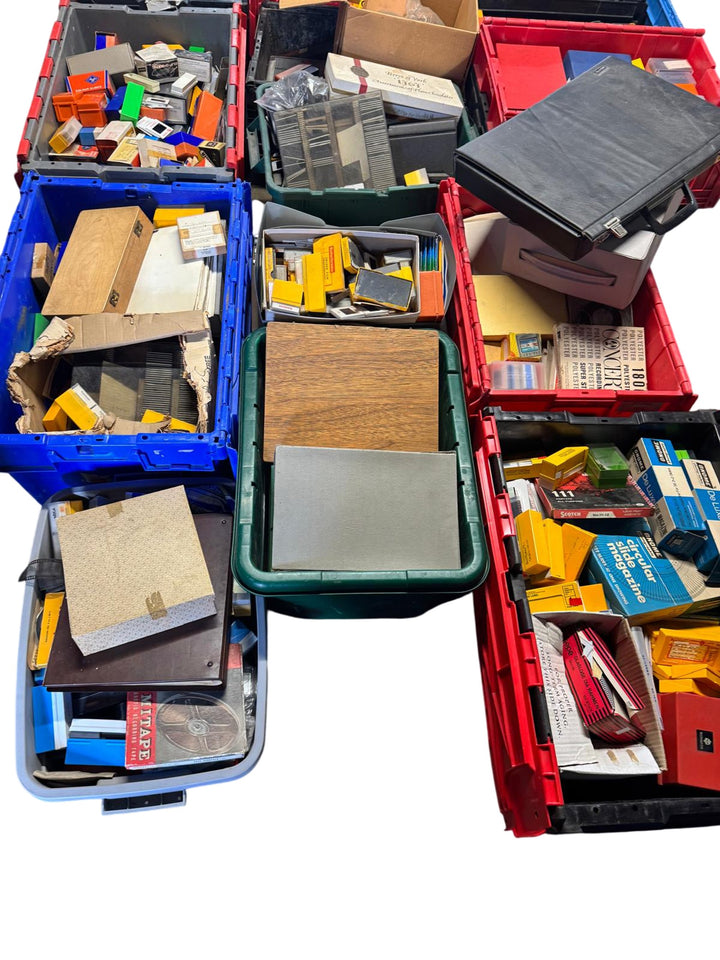 30+ Packing boxes of an unchecked collection of Photographic Slides & Cine Films - Think Vintage