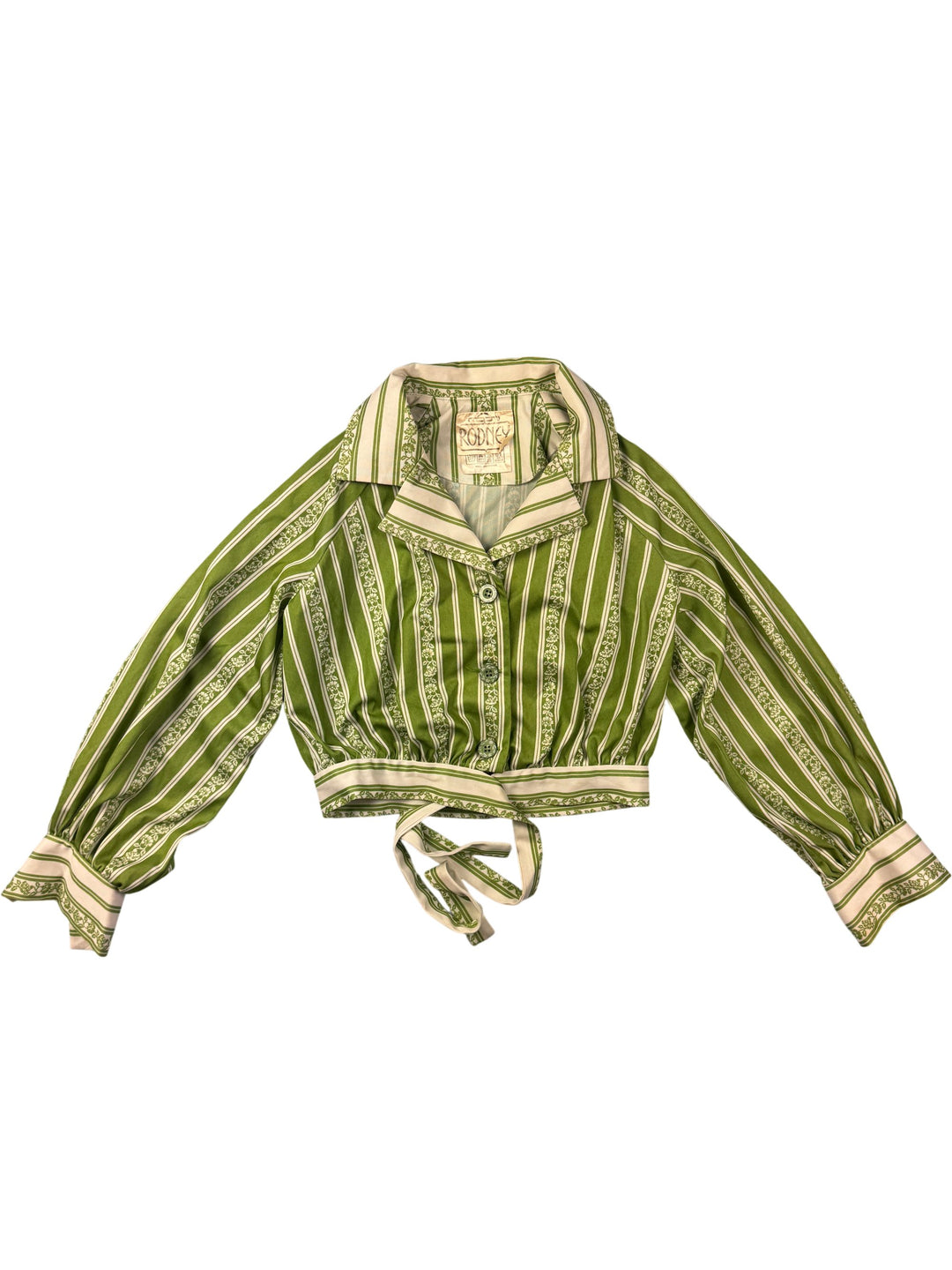 Retro Green Striped Blouse - Think Vintage