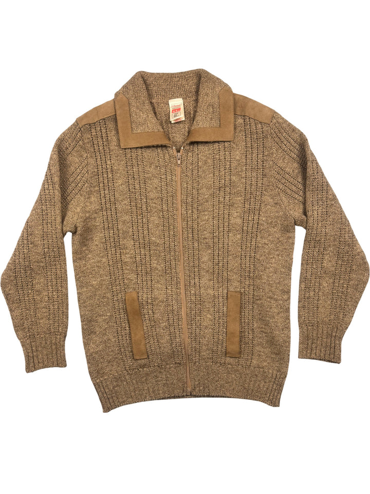 St Michael Brown Knit Zipper Cardigan - L
