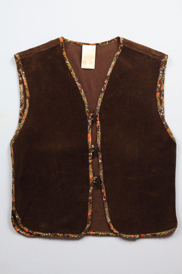 1970s Velour Waistcoat with Flower Pattern