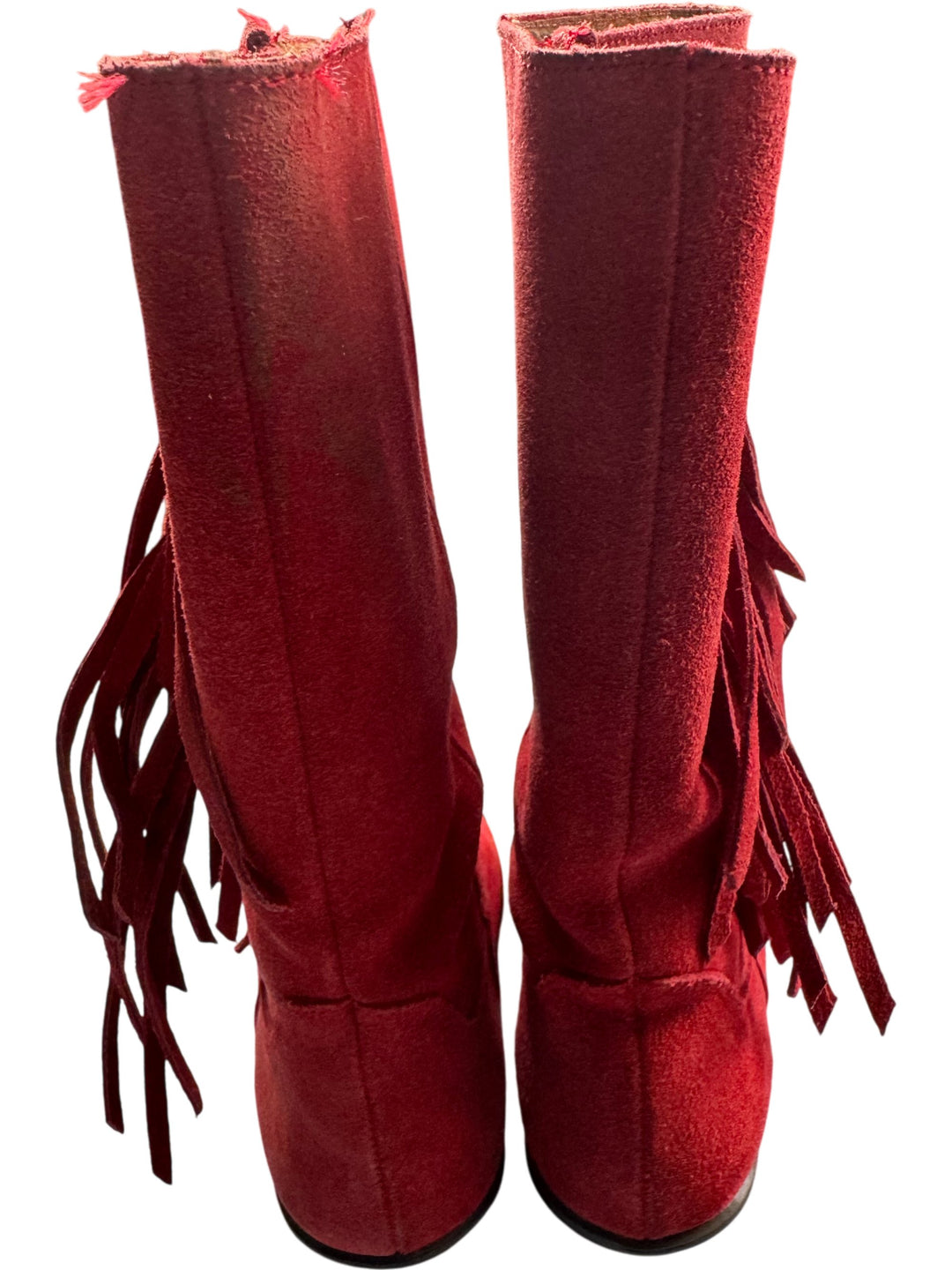 Suede Fringe Red Cowboy Boots - UK 5