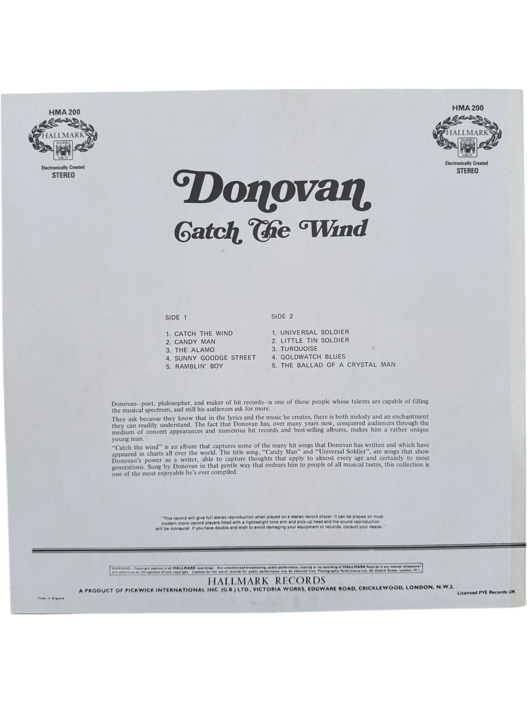 Donovan Catch The Wind Album - Very Good