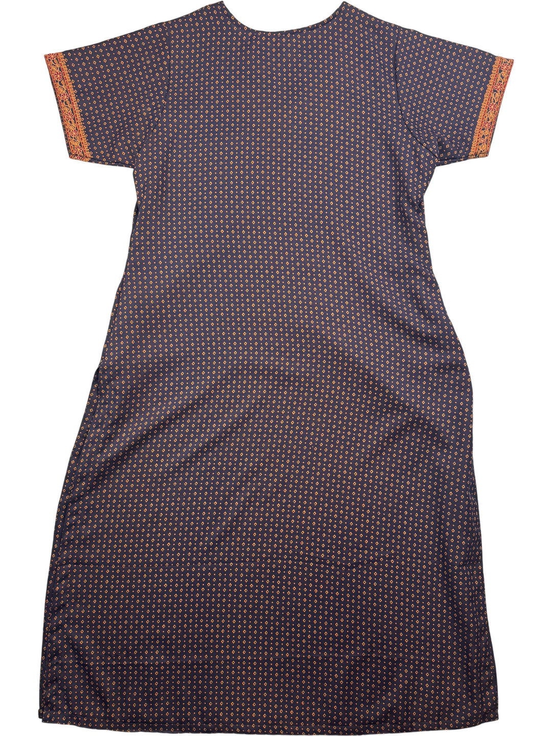 Embroidered Short Sleeve Patterned Dress - L