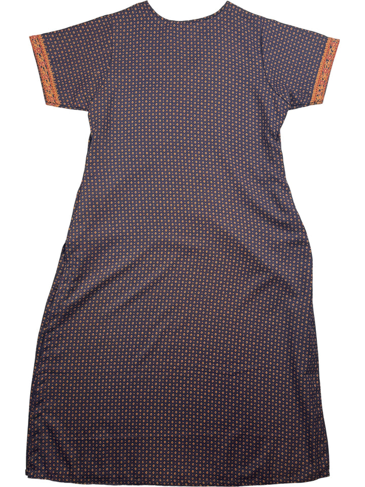 Embroidered Short Sleeve Patterned Dress - L