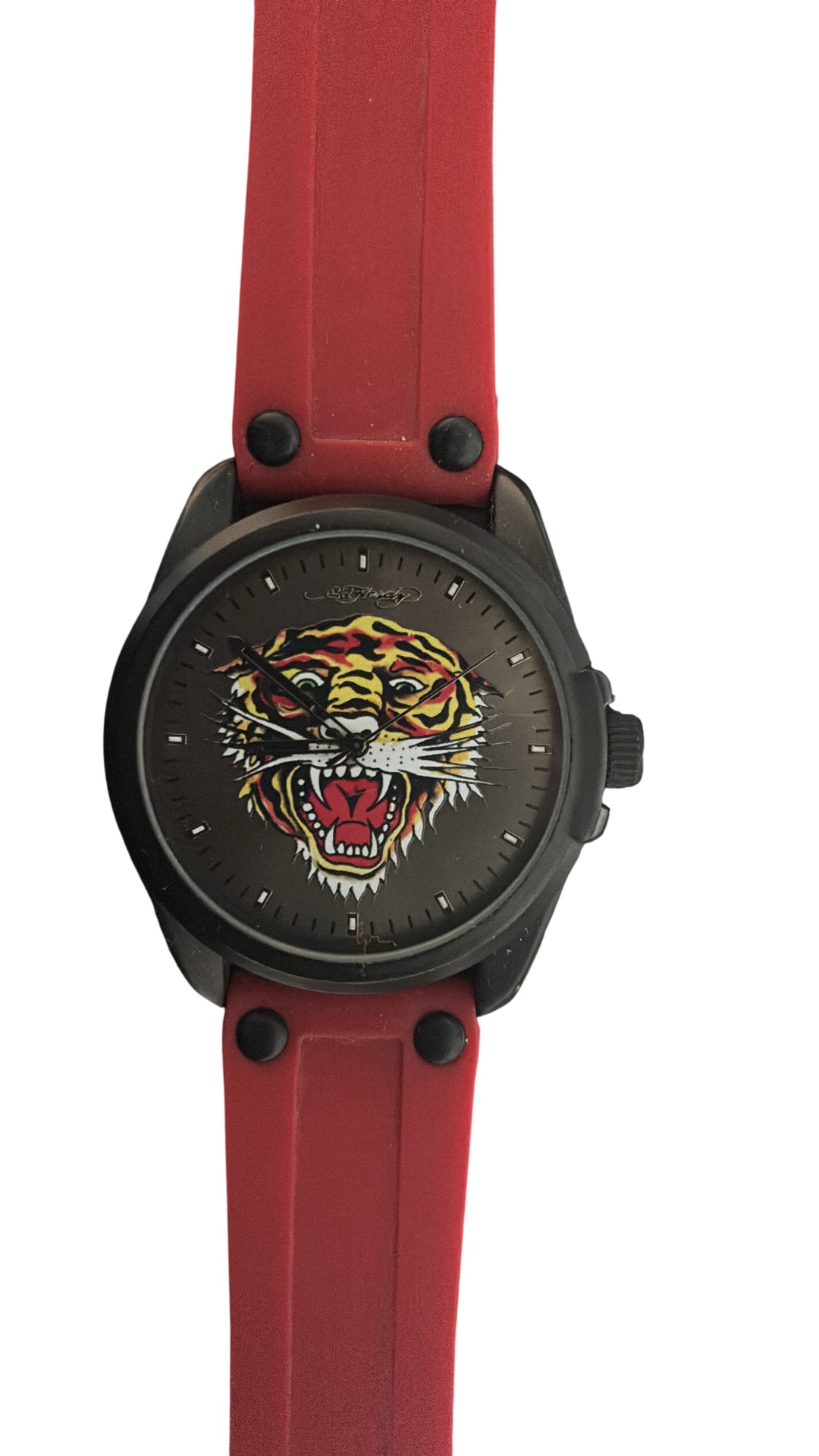 Ed Hardy Quartz Wristwatch Red Strap Tiger Dial Unisex