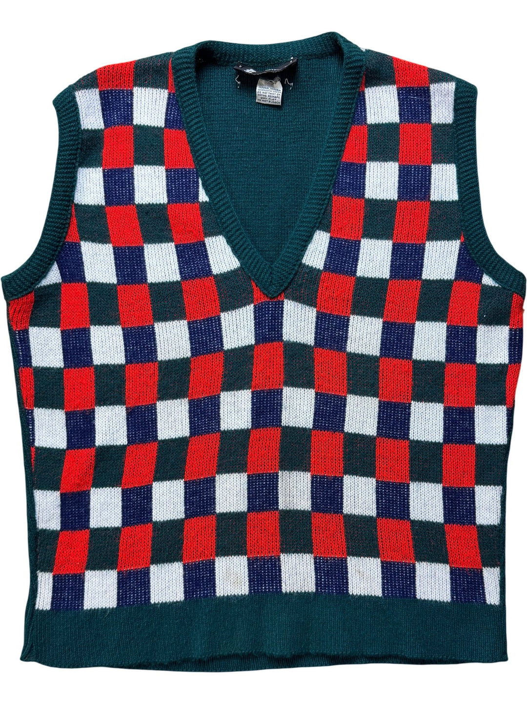 Checkered Knit Sleeveless Sweater Vest