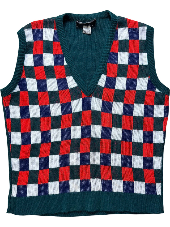 Checkered Knit Sleeveless Sweater Vest