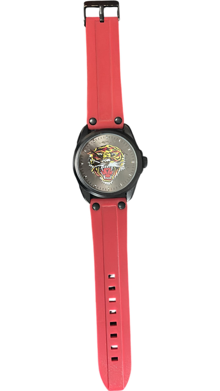 Ed Hardy Quartz Wristwatch Red Strap Tiger Dial Unisex