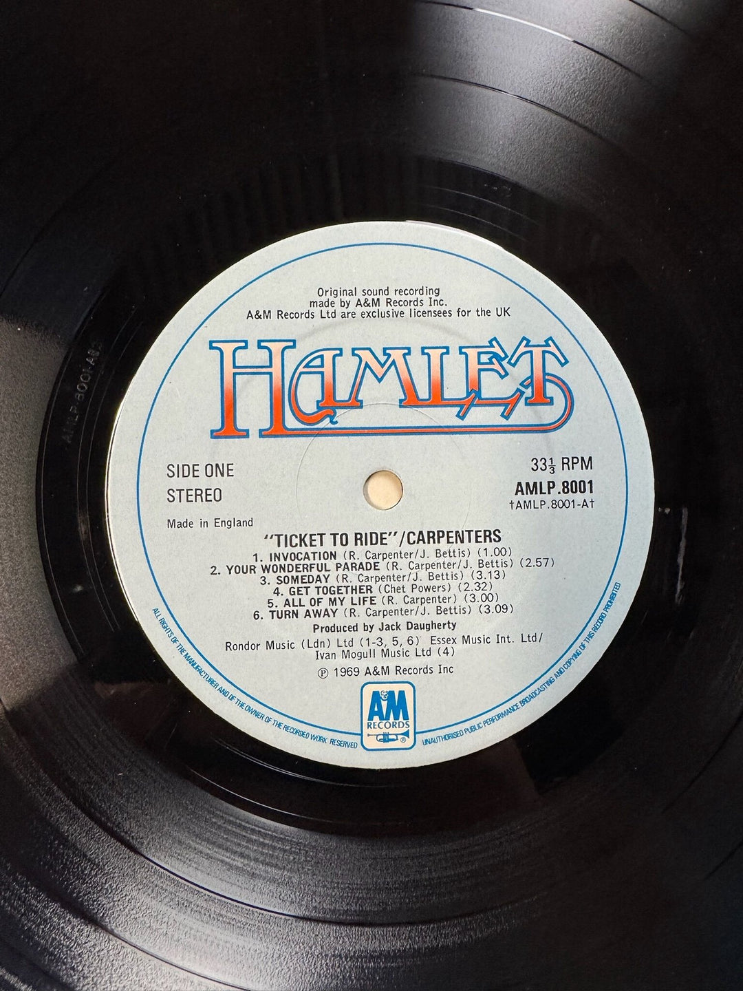 Carpenters Ticket To Ride Vinyl Record - Very Good