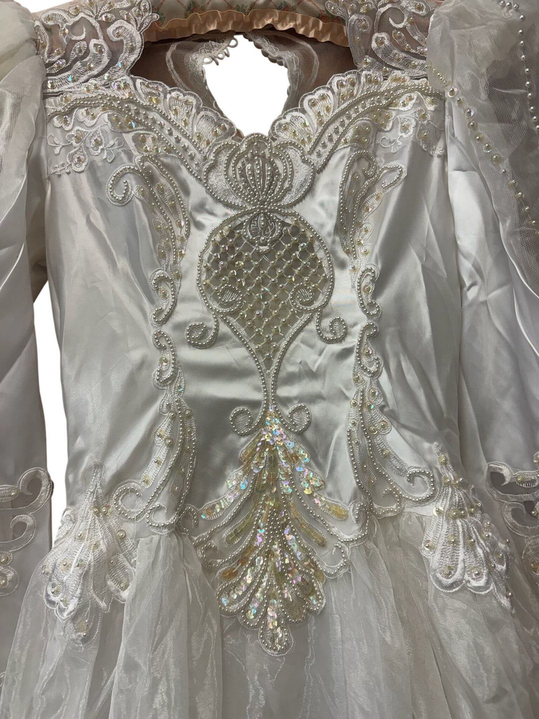 Vintage White Wedding Dress with Lace and Beading