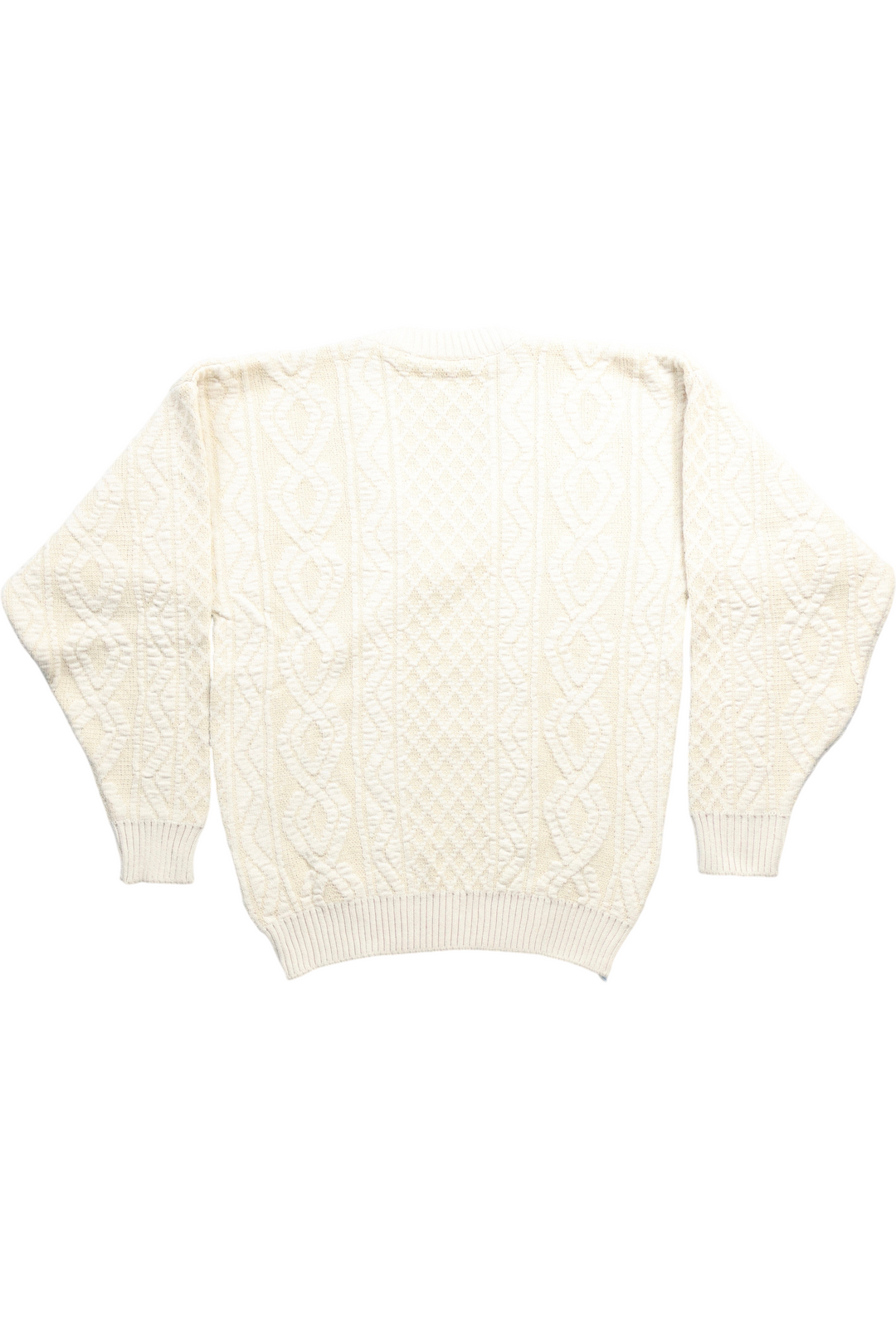 80s Cream Cable Knit V-Neck Jumper -L - Think Vintage