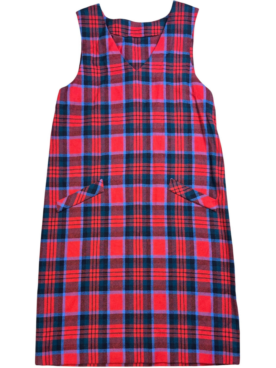 Red Checkered Sleeveless Shift Dress