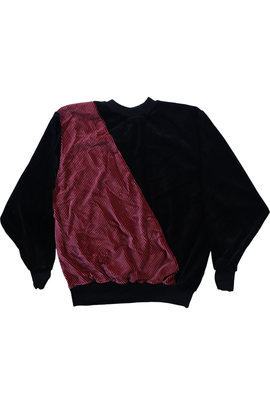 80's Velour Sweatshirt with Red Striped Design - Think Vintage