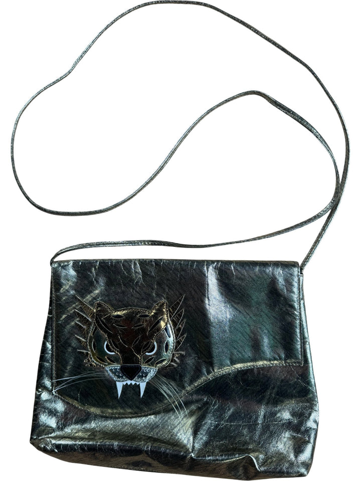 Enzo Of Roma Metallic Gold Crossbody Bag with Tiger Motif