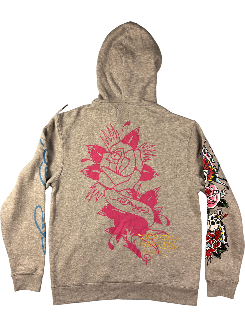 Ed Hardy Hooded Sweatshirt with Graphic Print - L - Think Vintage