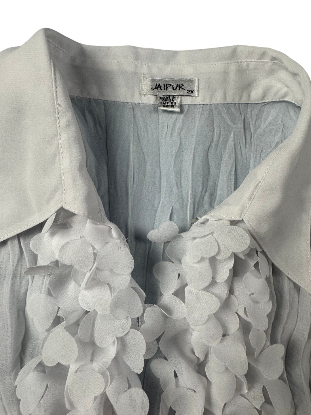 Jaipur White Floral Ruffle Blouse - Think Vintage