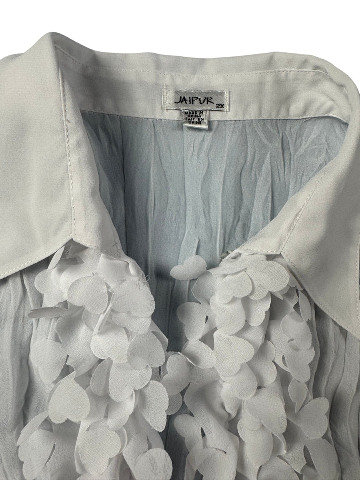 Jaipur White Floral Ruffle Blouse - Think Vintage