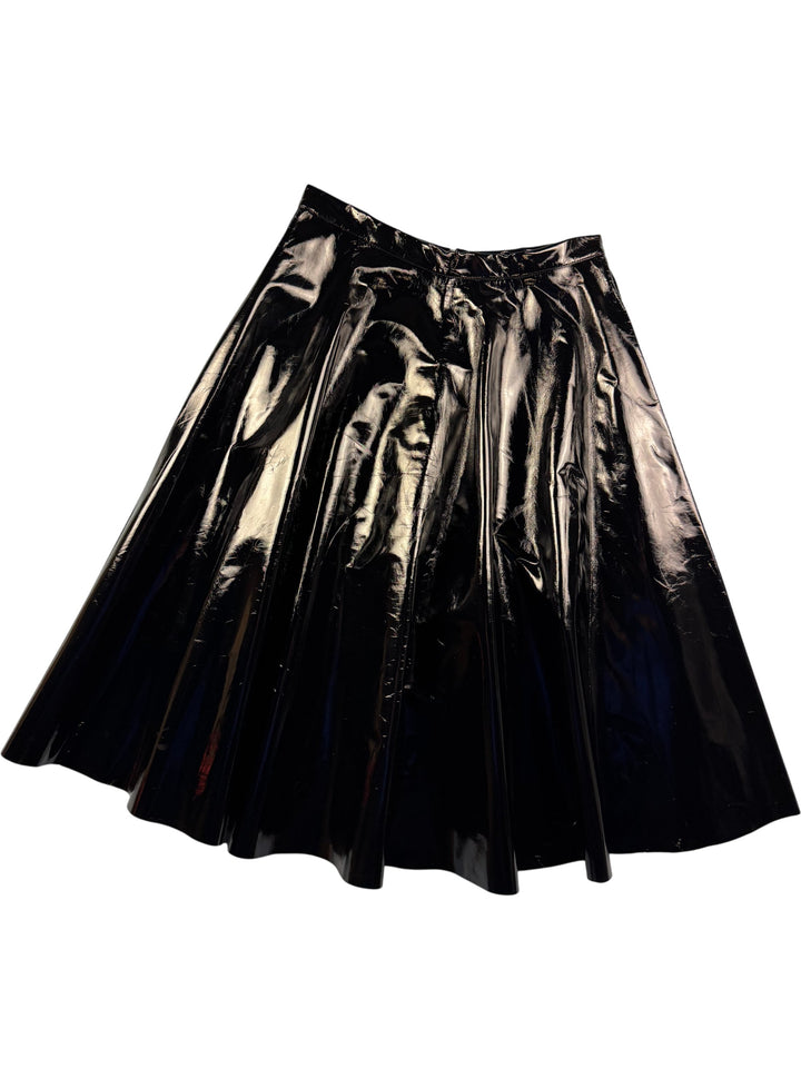 Black Shiny Pleated Midi Skirt - M