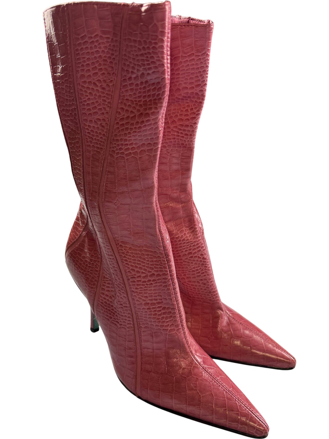 Pink Faux Croc High Heel Boots - SIZE 3