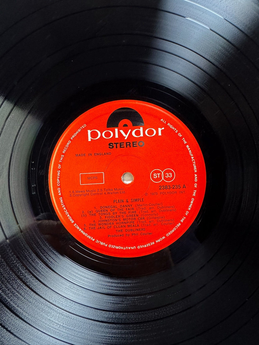 The Dubliners Plain & Simple Vinyl Record - Very Good