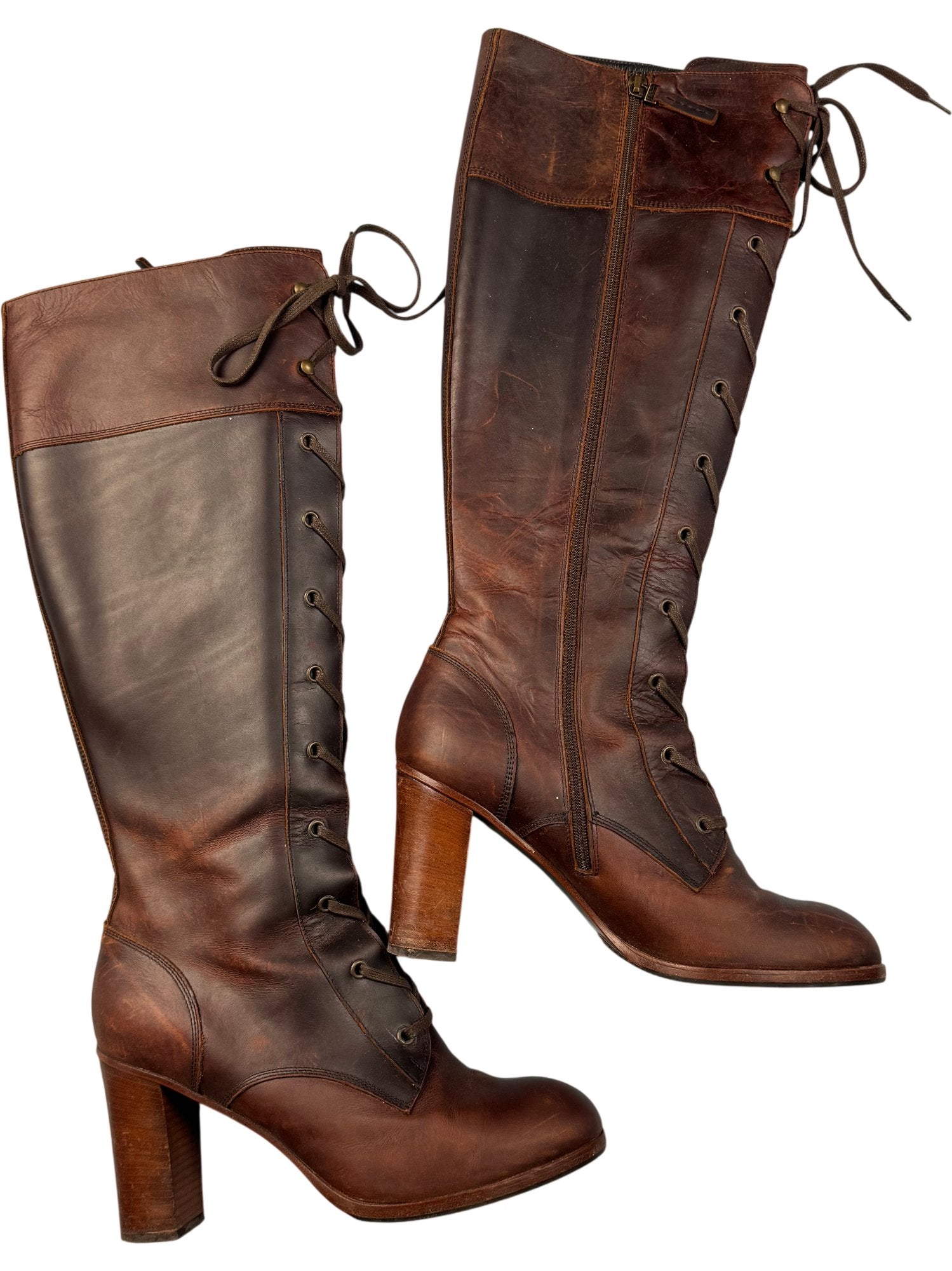 Fendi Brown Leather Lace-Up Knee-High Boots - Size 6.5