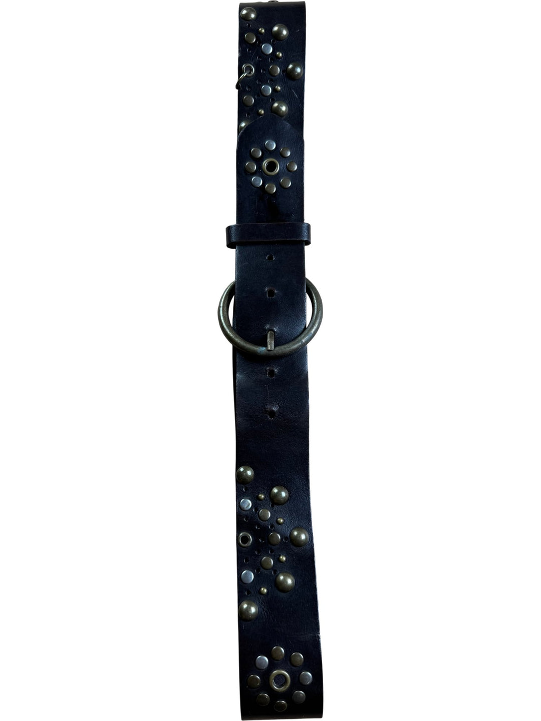 Studded Leather Belt With Ring Buckle - W33-37