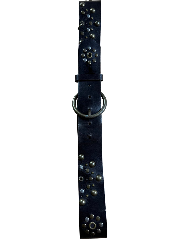Studded Leather Belt With Ring Buckle - W33-37