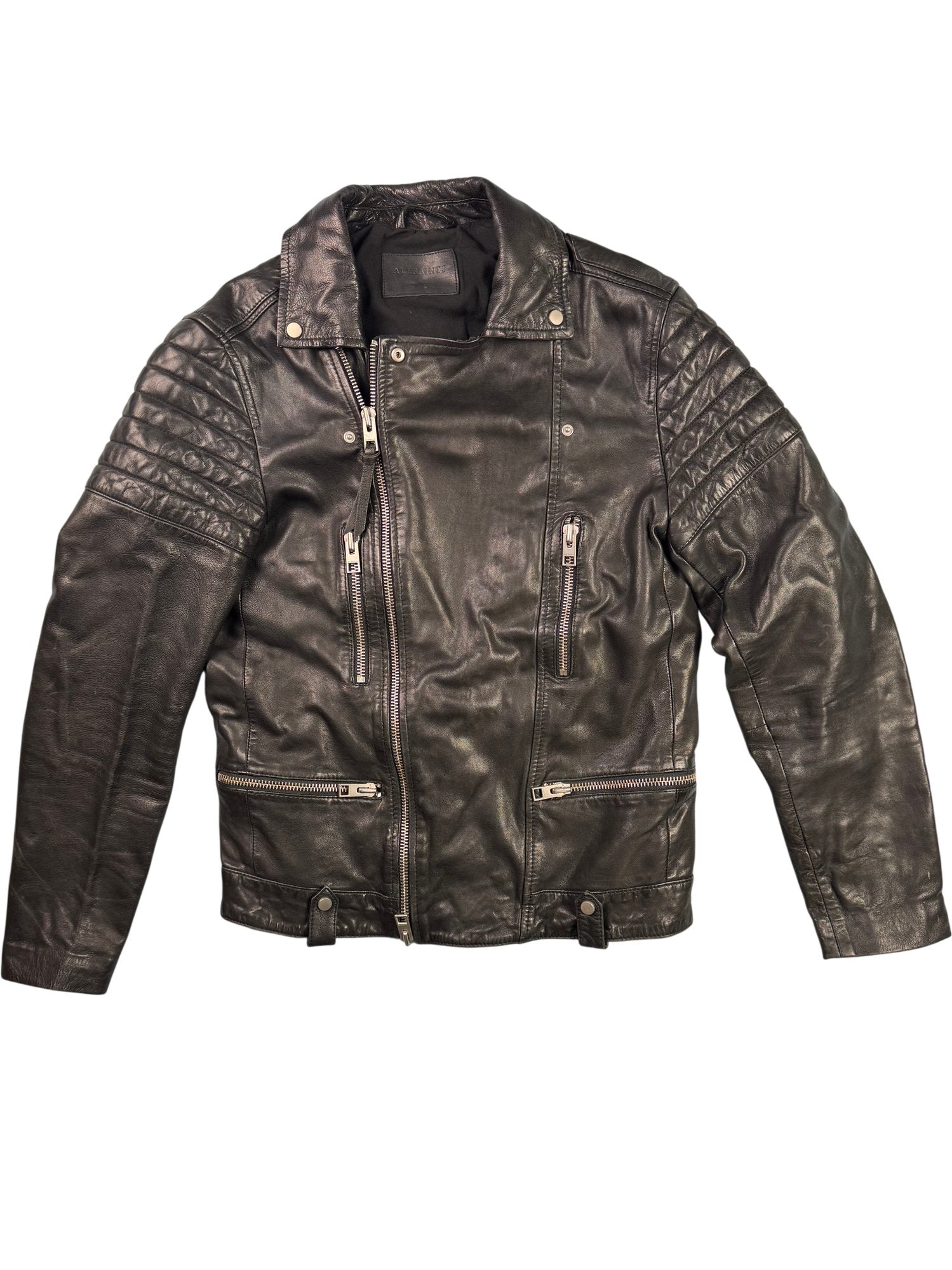 All Saints Black Leather Biker Jacket  - S