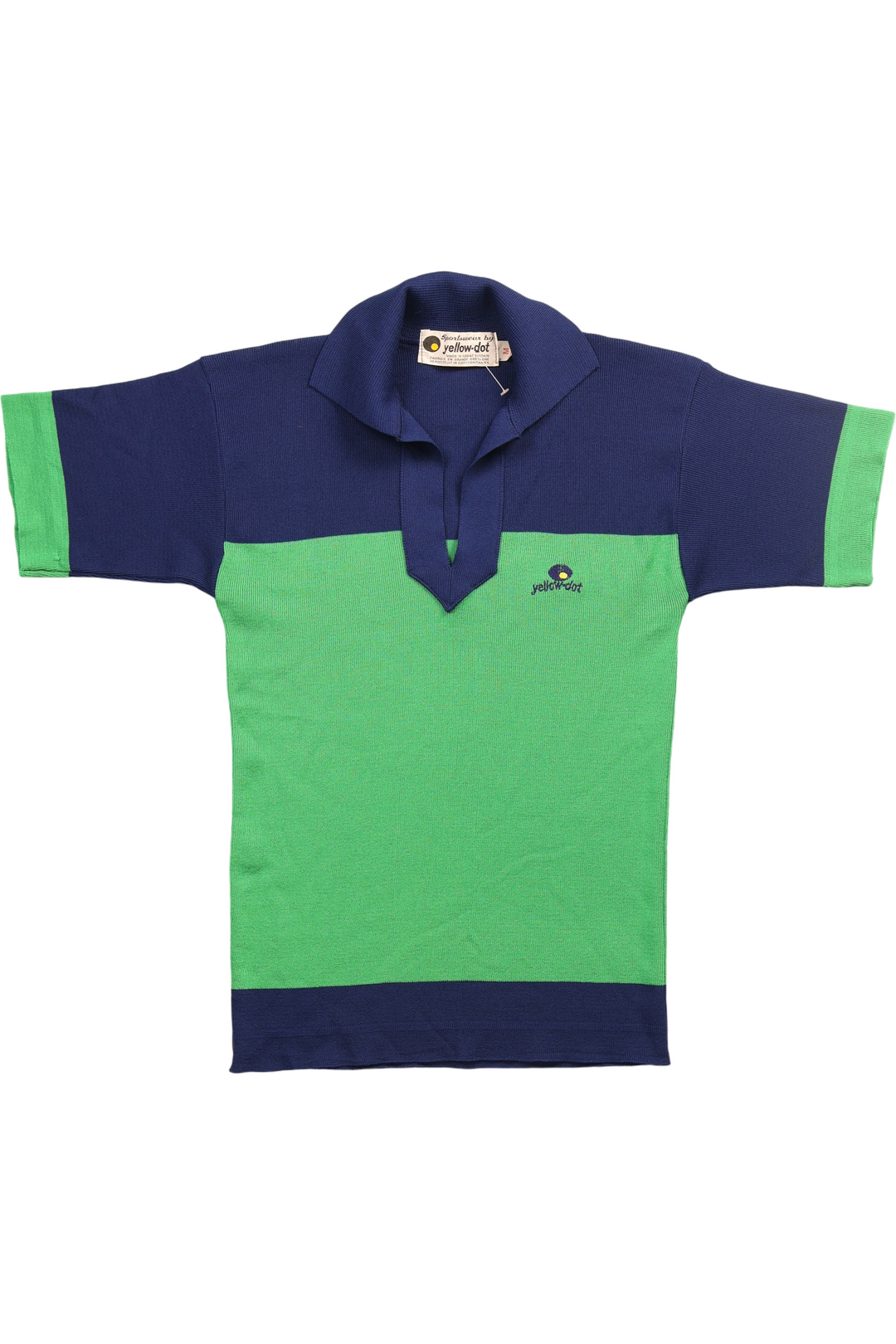 1980s Yellow Dot Green and Blue Sports Polo Shirt - Think Vintage