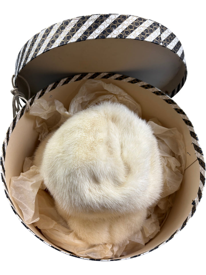 Mink fur Cream Hat - S