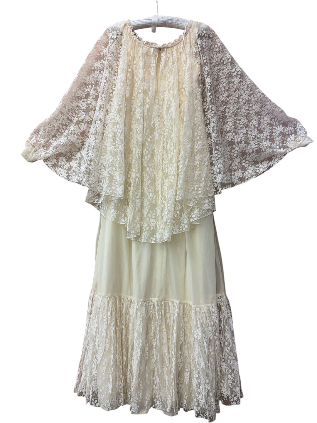 1970s Cream Lace Overlay Dress