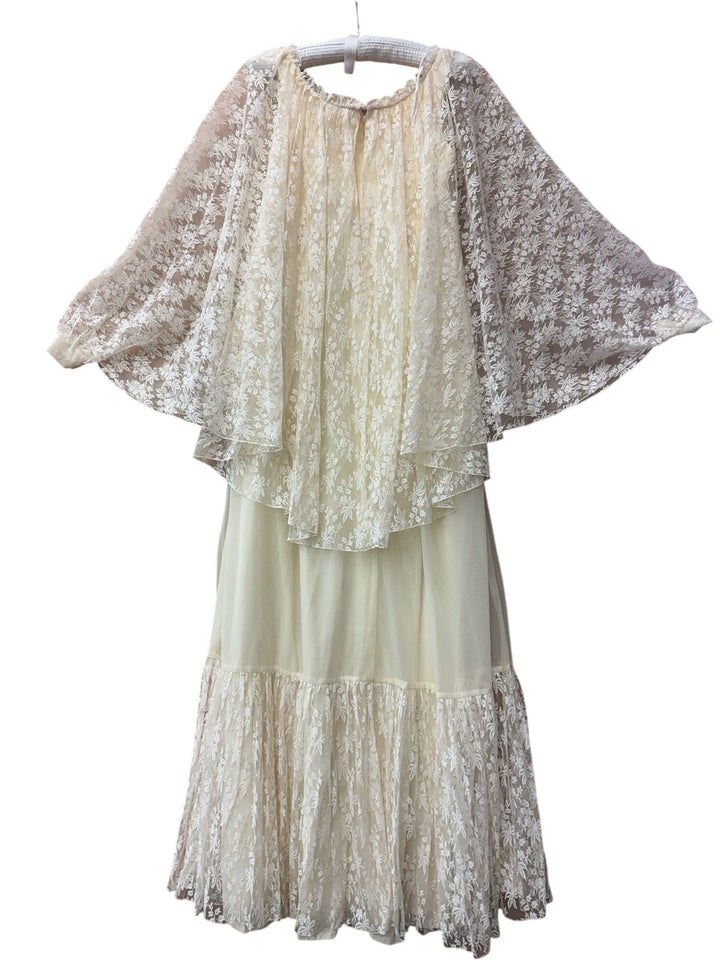 1970s Cream Lace Overlay Dress