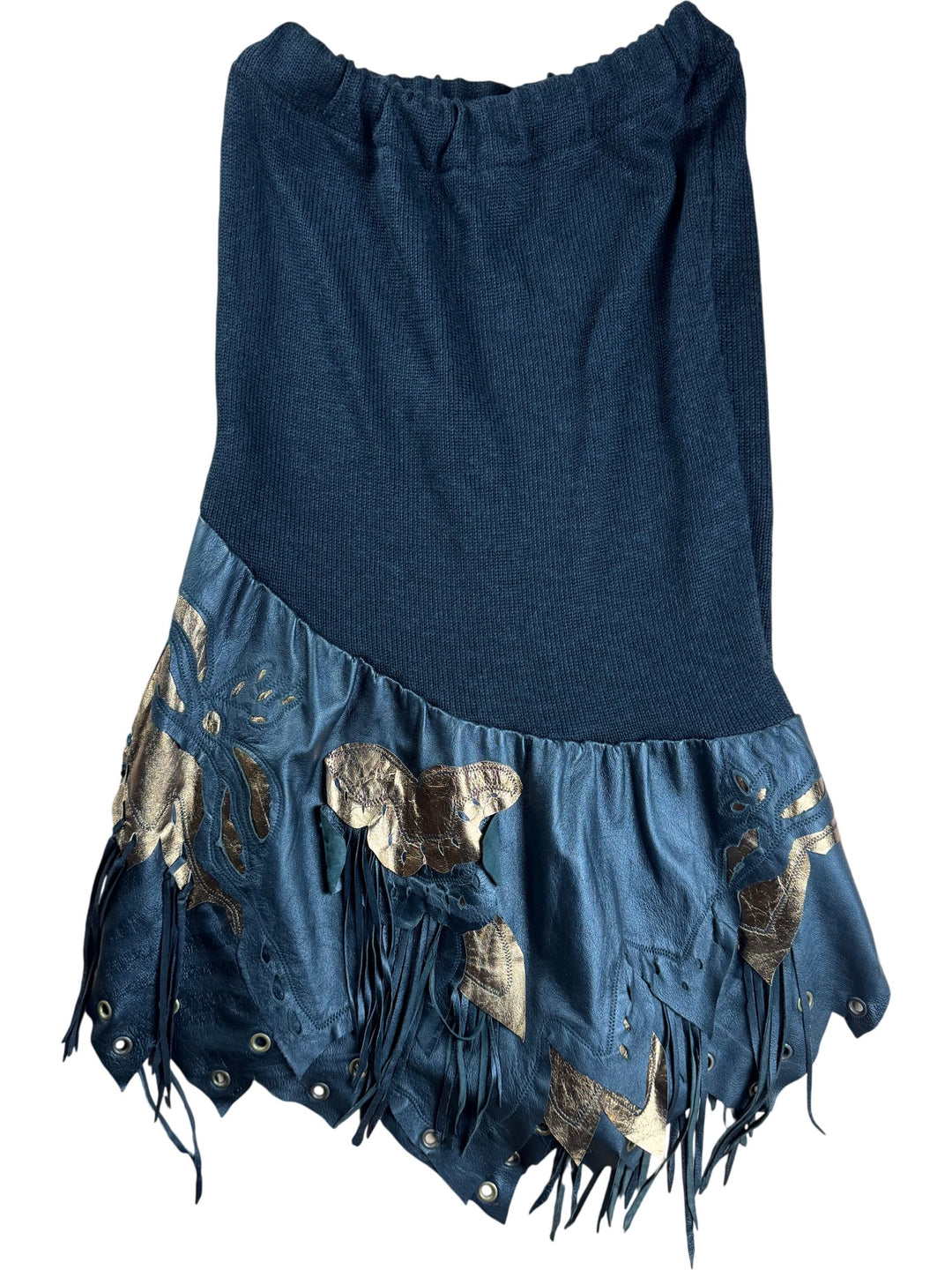 Billy Ashton Black Leather Fringe Top And Skirt - M