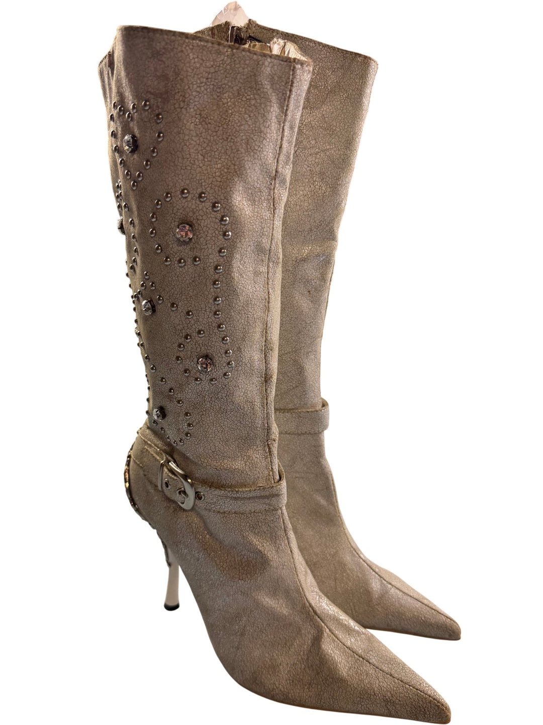 Embellished Knee-High Heeled Boots - SIZE 4