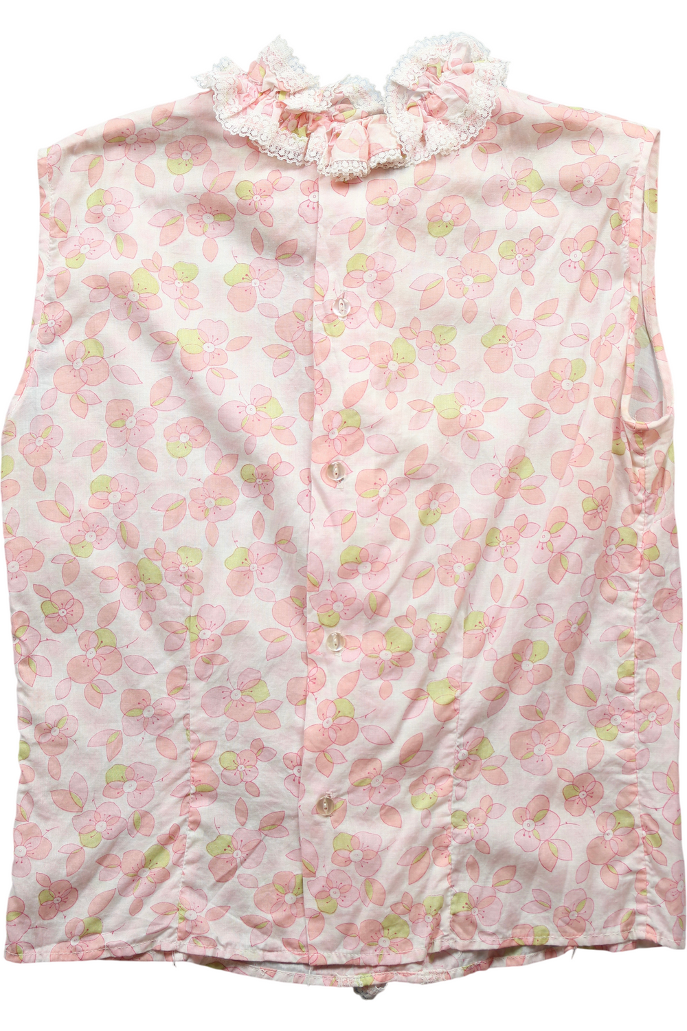 60s Floral Ruffled Sleeveless Blouse - Think Vintage