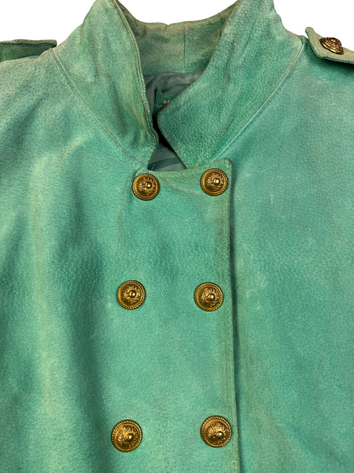 1980s Green Suede Military Style Jacket - S - Think Vintage
